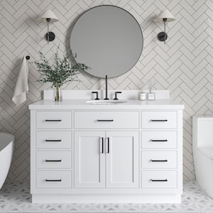 Hepburn 55 in. W x 22 in. D x 36 in. H Bath Vanity in White with White Pure Quartz Vanity Top with White Basin