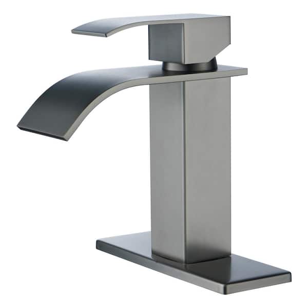 IVIGA 4 in. Centerset Single Handle High Arc Bathroom Faucet with Drain Kit Included in Gray