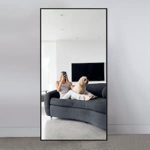 24 in. W x 71 in. H Modern Rectangular Frame Aluminum Alloy Black Oversized Standing Mirror Floor Mirror