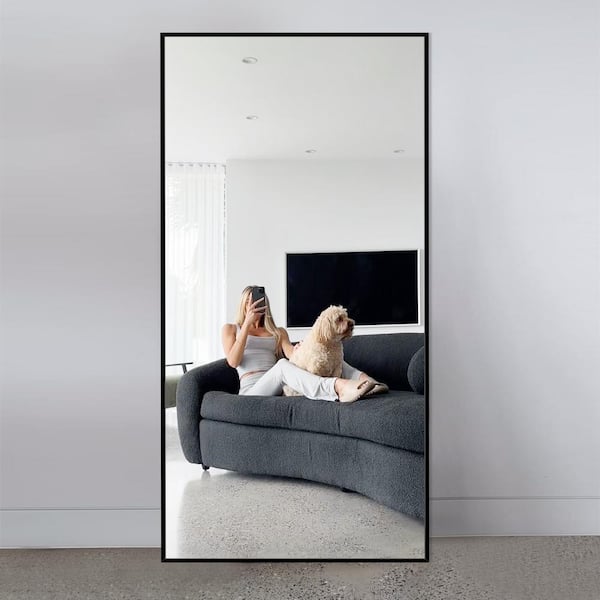 24 in. W x 71 in. H Modern Rectangular Frame Aluminum Alloy Black Oversized Standing Mirror Floor Mirror