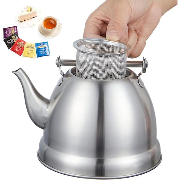 Stainless Steel Whistling Tea Kettle Large 7 Quart Teapot with Mesh Infuser  6.3 Liter Hot Water Pot Removable Lid Covered Handle Big Teapot For Making