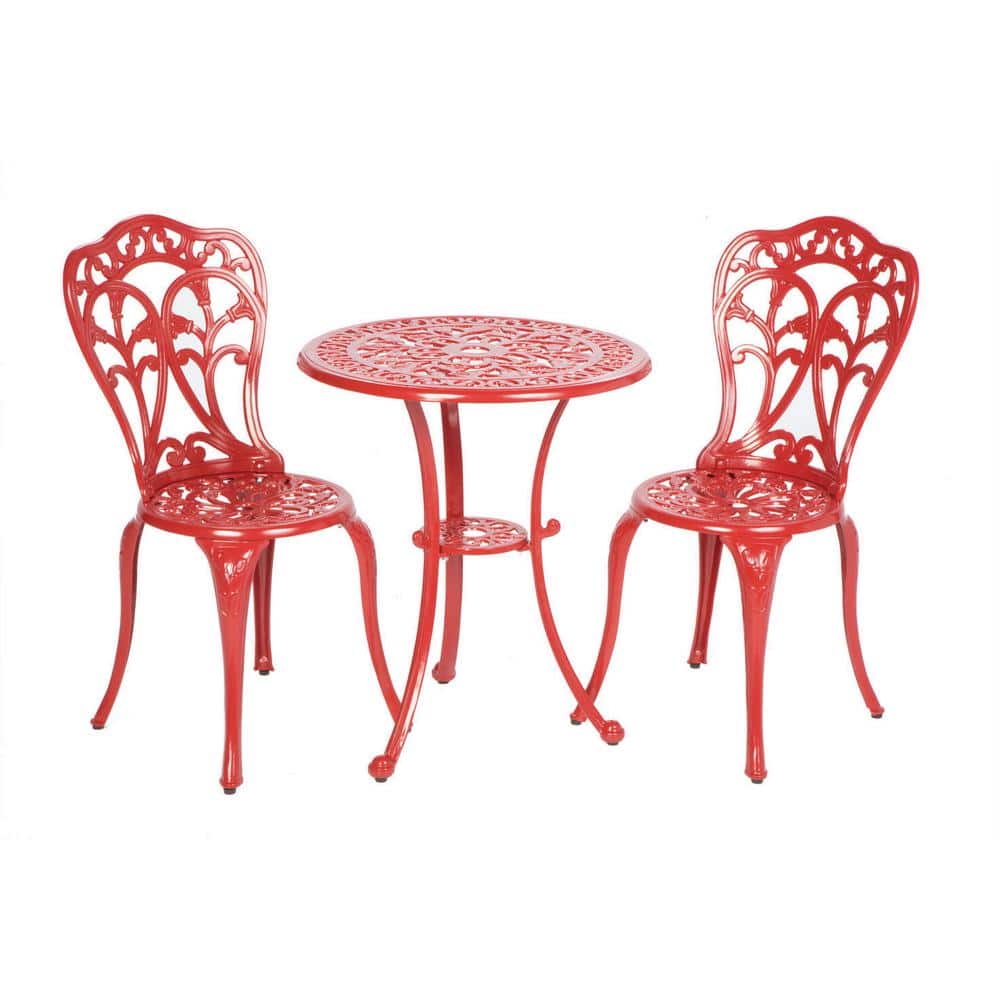 Alfresco 3Piece Triora Lipstick Red Cast Aluminum Bistro Set with 24