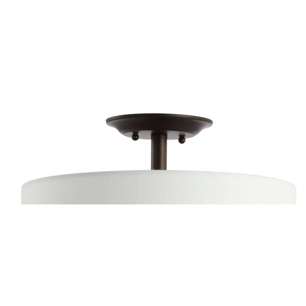 Elegant 15" Drum Linen Shade LED Semi-Flush Mount in Oil Rubbed Bronze