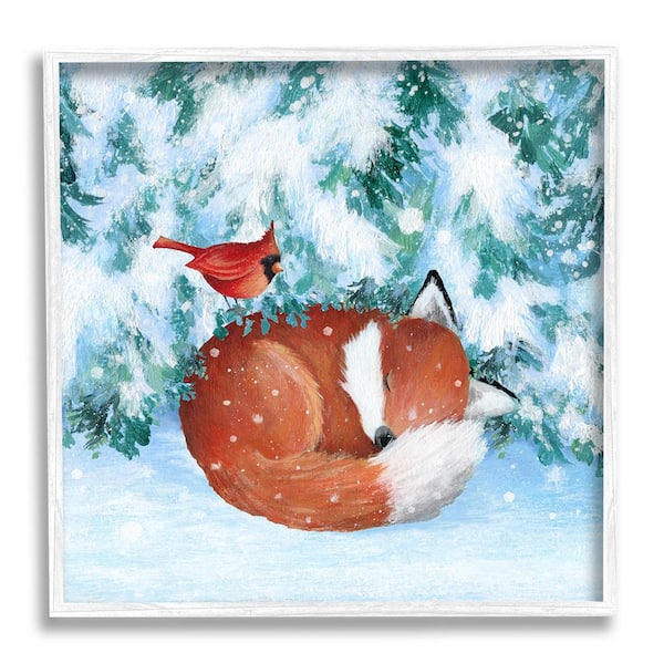 Stupell Industries Sleeping Fox in Snow by Emma Leach 1 Piece Framed Graphic Print Animal Poster Art Print 24 in. x 24 in.