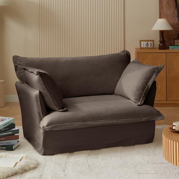 Noble House Faylinn 50.4 in. Brown Modern Upholstered Linen Blend 2-Seater Loveseat with Pillows