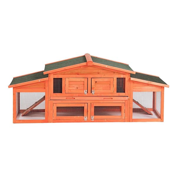 Angel Sar 5.9 ft. x 1.7 ft. x 2.4 ft. Wood Rabbit Hutch Outdoor Small Animals House Chicken Coop with 2 Run Play Area - Large