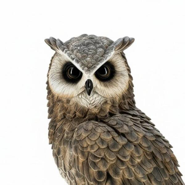 19 in. Lifelike Owl Garden Statue, Resin Sculpture with Bark Base