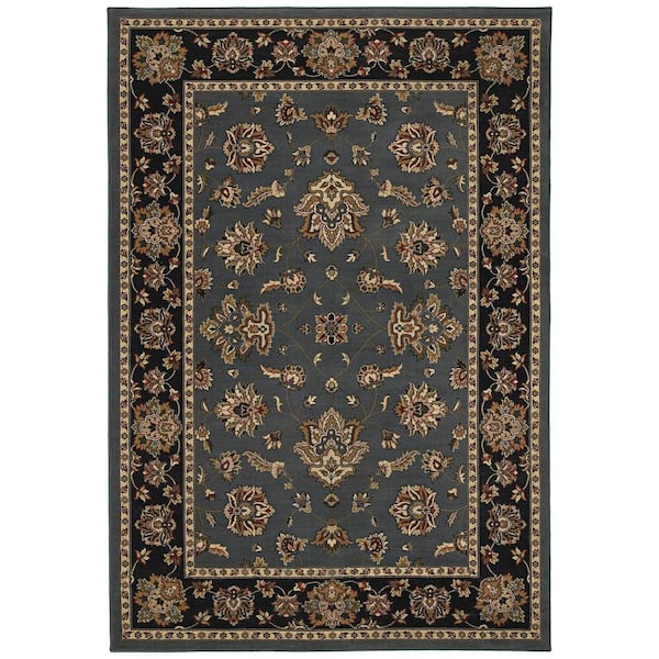 Alyssa Blue/Black 8 ft. x 8 ft. Square Floral Border Area Rug