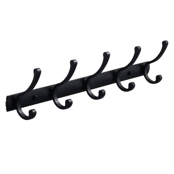 Aluminum Wall Mounted J-Hook Robe/Towel Hook Coat Rack Hook Rail with 5 Hooks in Matte Black