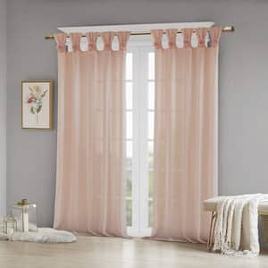 Florah Blush Faux Linen 50 in. W x 84 in. L Sheer Curtain (Single Panel)