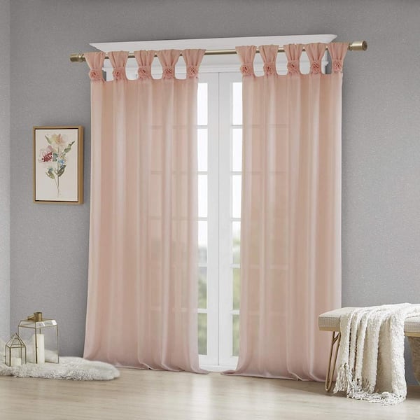 Florah Blush Faux Linen 50 in. W x 84 in. L Sheer Curtain (Single Panel)