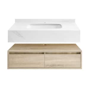 Avancer 36 in. W x 20 in. D x 17 in. H Wall-Mounted Bathroom Vanity in Calacatta and White Oak