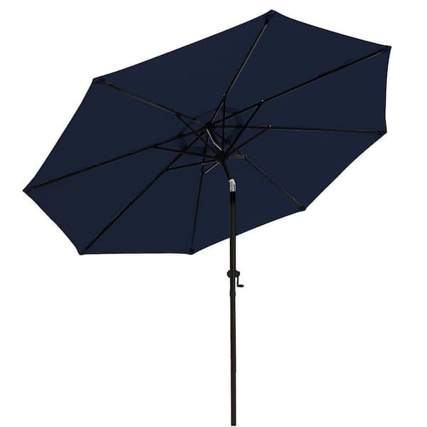 10 ft. Aluminum Market Umbrella Outdoor Patio Umbrella with Push Button Tilt Crank Garden, Lawn, Pool in Navy Blue