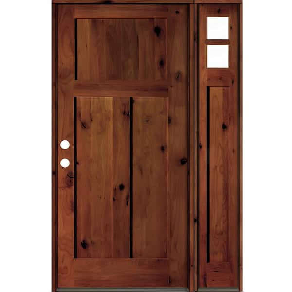 Krosswood Doors 46 in. x 80 in. Alder 3-Panel Right-Hand/Inswing Clear Glass Red Chestnut Stain Wood Prehung Front Door/Right Sidelite