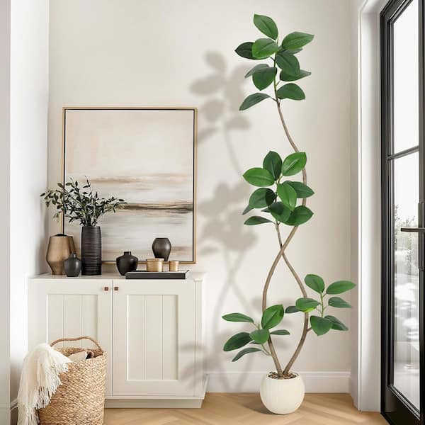 7 ft. Artificial Plants Rubber Tree with Black Pot, Faux Tree Tropical Indoor Tall Plant Fake Tree