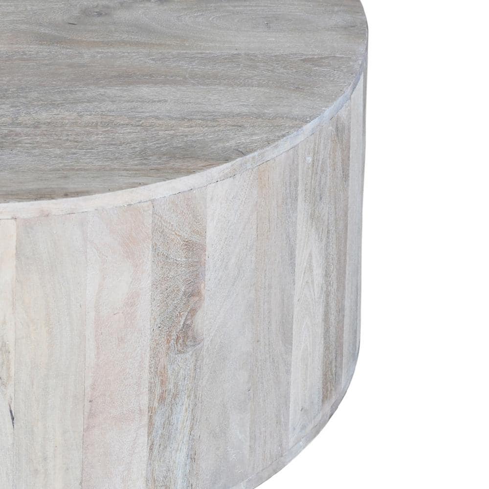 36" Round White Washed Mango Wood Lift-Top Coffee Table