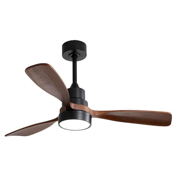 48 in. Modern Ceiling Fan with Lights 3 Wood Fan Blade Noiseless Reversible Motor Smart Remote Control, Black