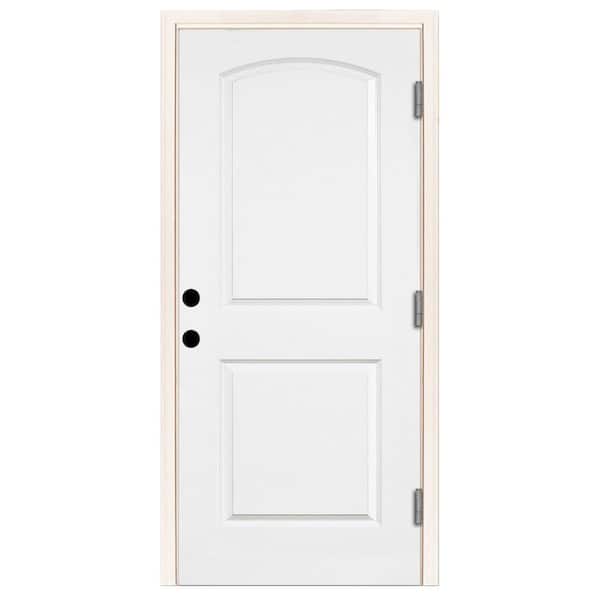 Steves & Sons 36 in. x 80 in. Element Series 2-Panel Roundtop Left-Hand Outswing Wt Prime Steel Prehung Front Door w/ 6-9/16 in. Frame