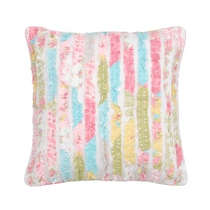 Vintage Rose Multicolor Ruffled 18 in. x 18 in. Throw Pillow
