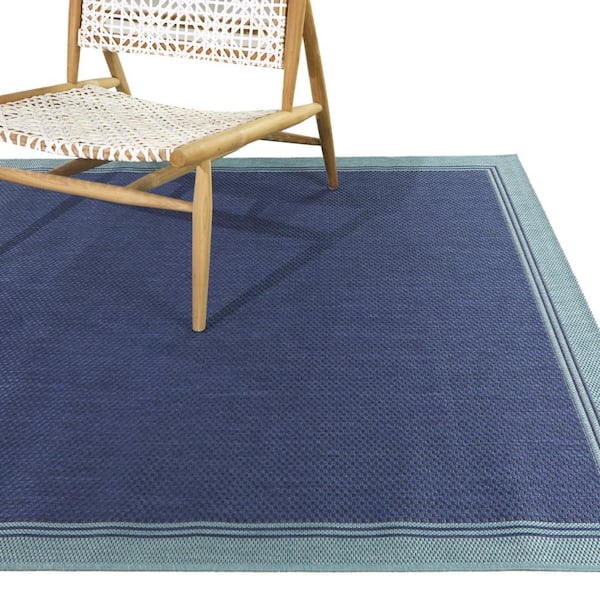 Terrace Blue 7 ft. x 9 ft. Blue Border Indoor/Outdoor Area Rug