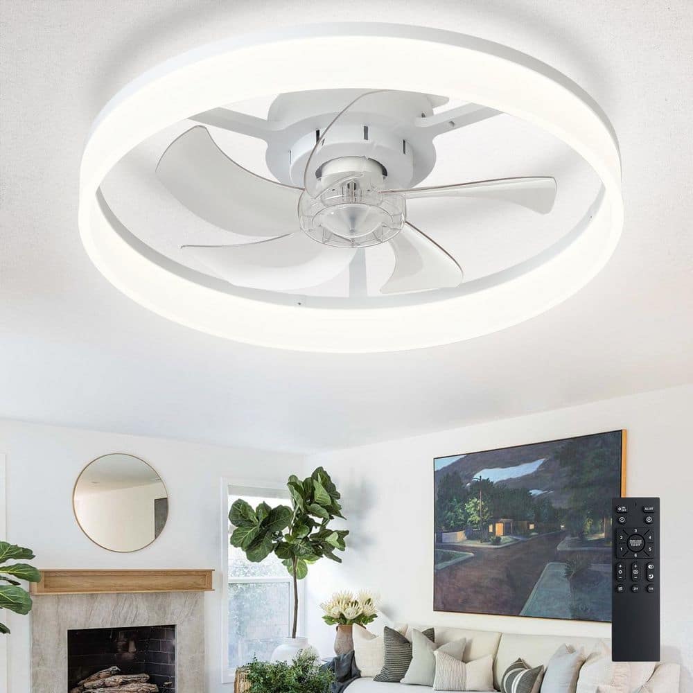 Dovanpaul 20 in. White Small Fan Flush Mount Caged Modern Ceiling