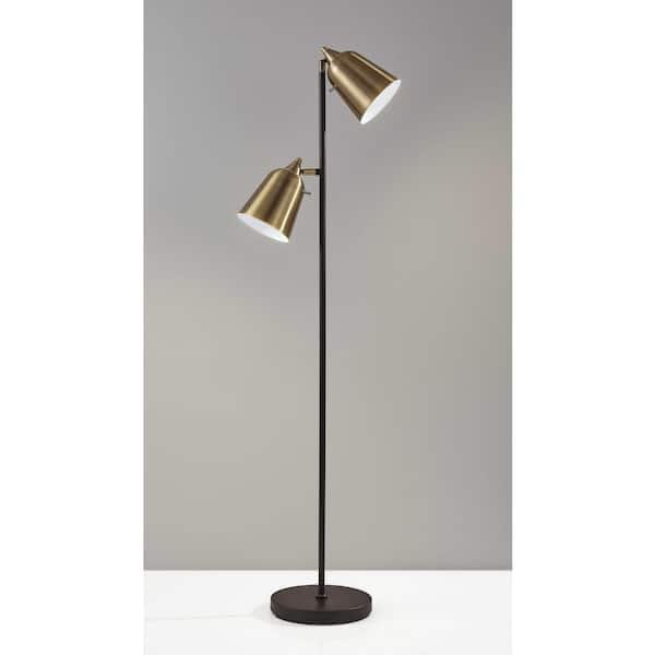 HomeRoots 57.5 in. Black 2 Light 1-Way (On/Off) Standard Floor Lamp for Liviing Room with Metal Lighthouse Shade