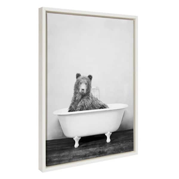 Sylvie "Bear in the Tub" by Amy Peterson Art Studio White Framed Art Print 18 in. x 24 in.