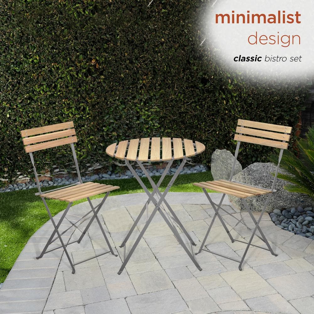 Natural Wood and Metal 3-Piece Folding Bistro Set