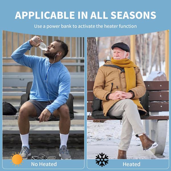 Heated Massage Stadium Seat 21 in. W Folding Bleacher Chair w/3 Levels of Heat and Massage 6-Reclining Positions, 2-Pack