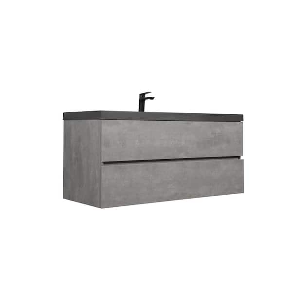 CASAINC 48 in. W Floating Single Sink Bath Vanity in Grey with Matt black Quartz Sand Top