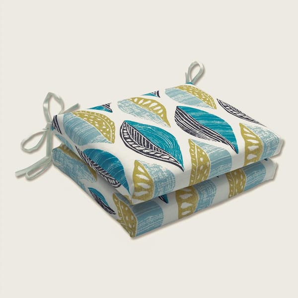 Pillow Perfect Floral 18.5 x 16 Outdoor Dining Chair Cushion in Blue/Ivory (Set of 2)