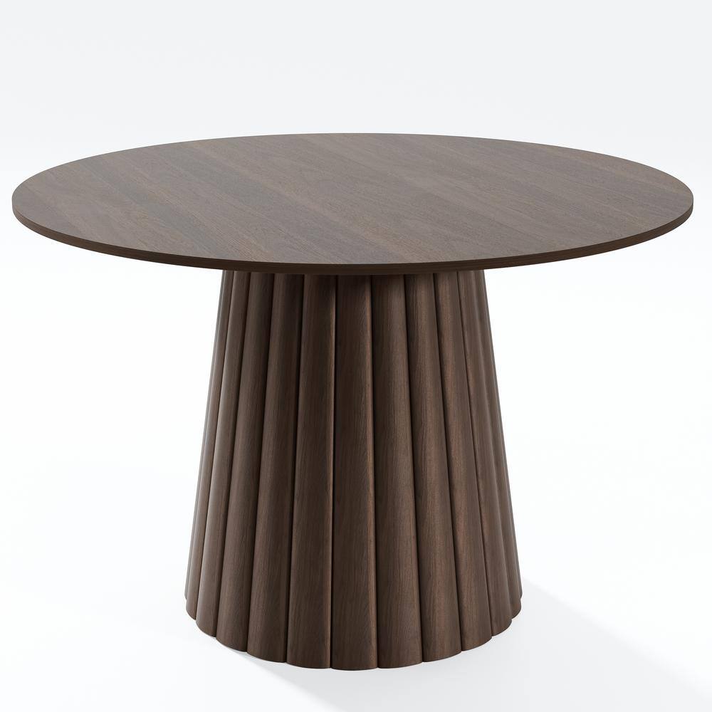 Round Walnut Wood 46 in. Column Base Dining Table Seats 4
