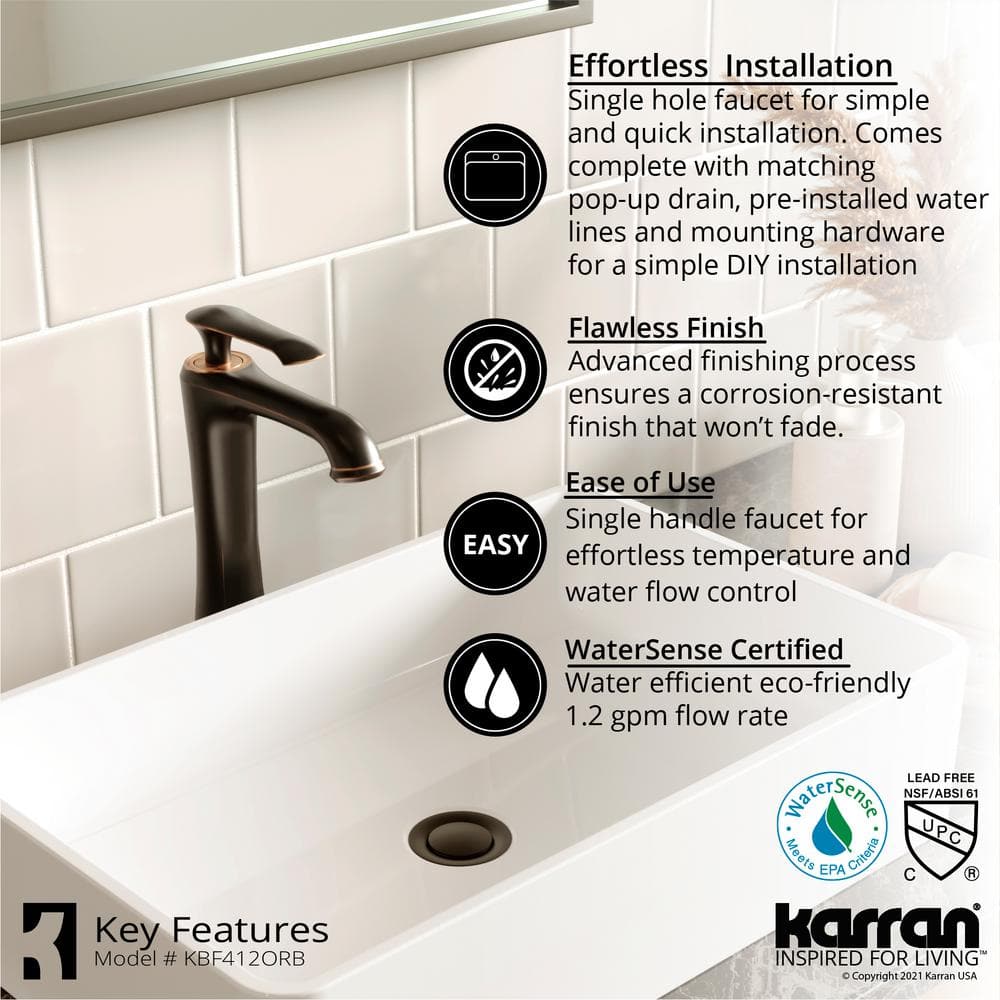 Woodburn Oil Rubbed Bronze Vessel Bathroom Faucet with Pop-Up Drain