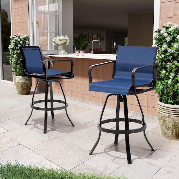 Swivel Metal Aluminum Outdoor Bar Stool in Navy Blue Textilene Fabric (4-Pack)