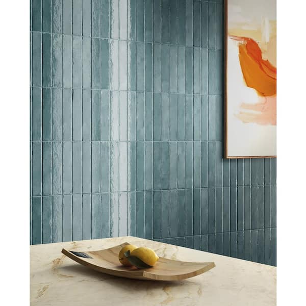 Ivox Apan Blue 3 in. x 16 in. Glossy Porcelain Subway Wall Tile Sample