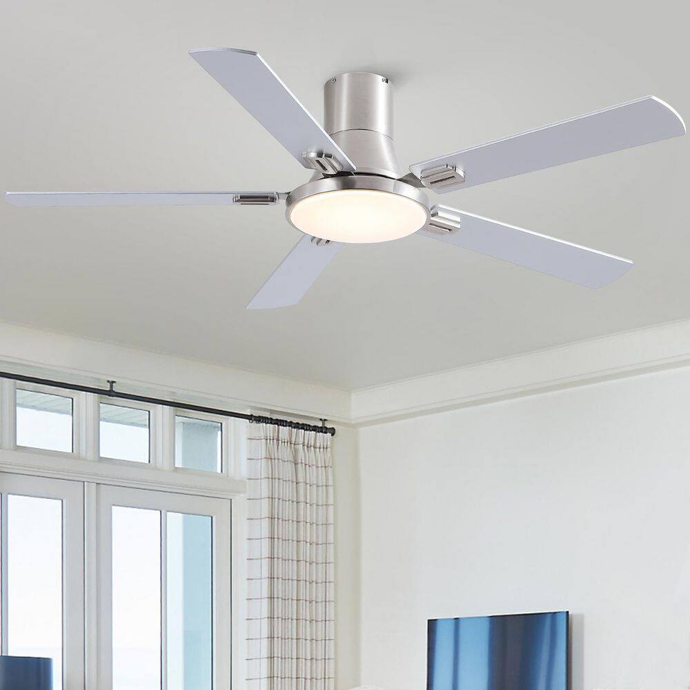 Thalion 52-in. Indoor/Outdoor Integrated LED Matte Nickel Ceiling Fan with Remote Control and Flush Mount for Bedroom price history on PriceWatchPro