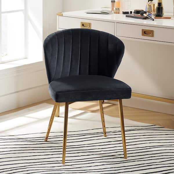 JAYDEN CREATION Luna Black Velvet 20 in.W x 19.5 in.D x 29 in.H Tufted Wingback Side Chair with Metal Legs