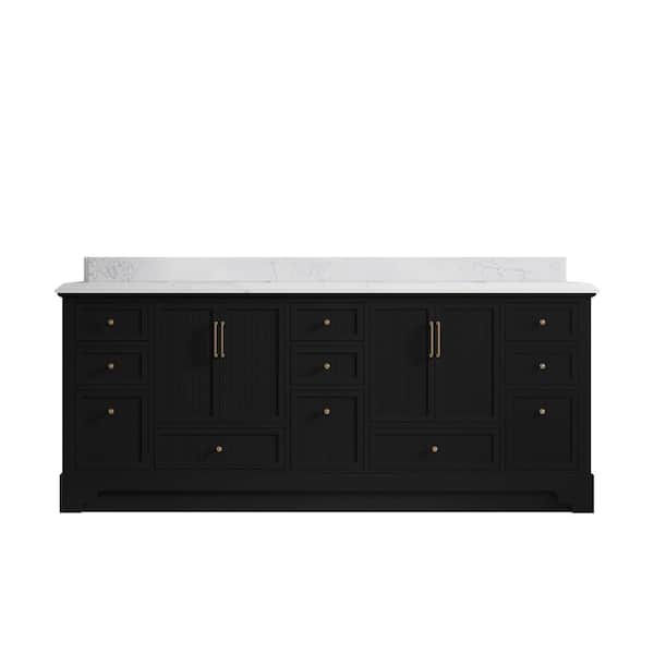 Willow Collections Alys 84 in. W x 22 in. D x 36 in. H Double Sink Bath Vanity in Black with 1.5 in. Empira Quartz Top