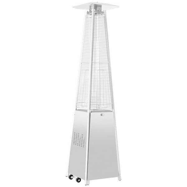 TIRAMISUBEST 42000 BTU Stainless Steel Pyramid Glass Tube Flame Propane Patio Heater with Aluminum Top Reflector Shield