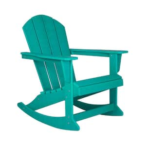 Laguna Fade Resistant Outdoor Patio HDPE Poly Plastic Adirondack Porch Rocking Chair in Turquoise