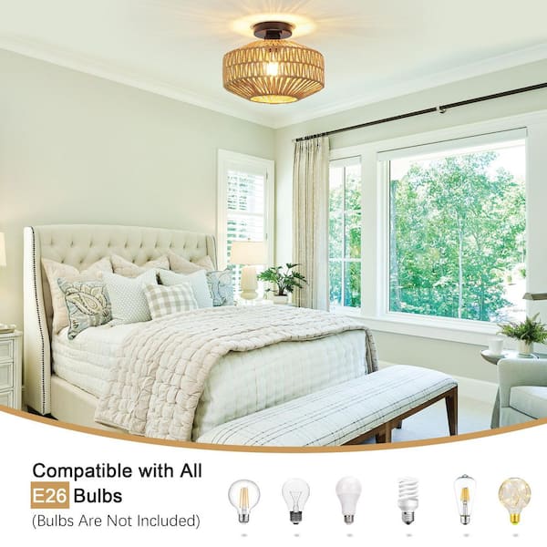 ZJVAIVE 11.82 in. 1-Light Brown Farmhouse Boho Flush Mount Ceiling