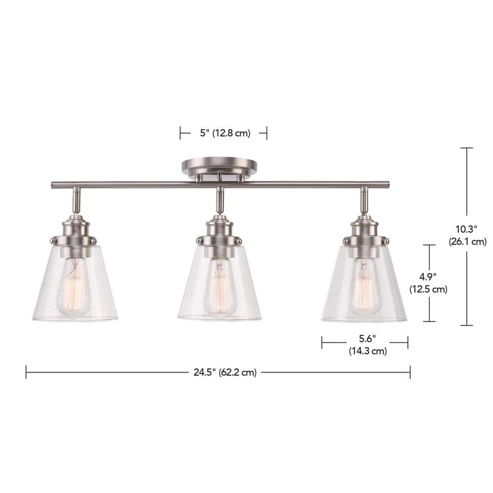 Brushed Nickel 3-Light Track Lighting with Clear Glass Shades