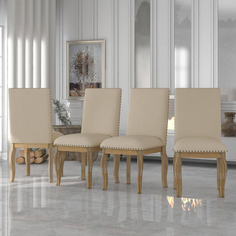 Natural Wood Wash High Back Upholstered Parsons Dining Chairs