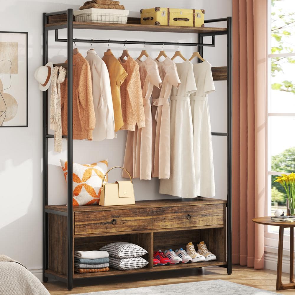 Clothing Rack, Clothes Rack with 3 Wood Shelves, Freestanding