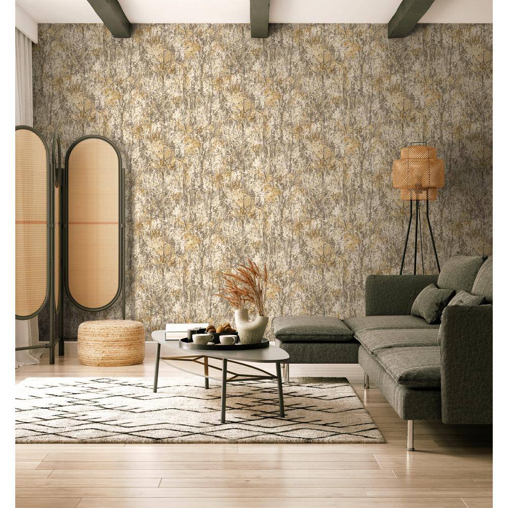 Textured Matte Orange and Beige Forest Wallpaper
