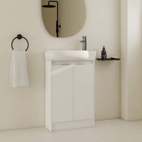 22.8 in. Freestanding Single Sink Glossy White Bath Vanity with White Ceramic Top