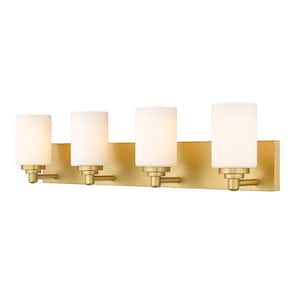 Soledad 31.5 in. 4-Light Brushed Gold Vanity-Light with Glass Shade