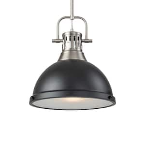 60 -Watt 1-Light Satin Nickel and Black Shaded Pendant Light with Frosted Glass Shade, No Bulbs Included