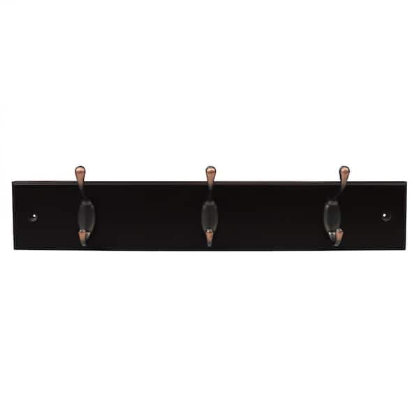 Home Basics 15.75 in. L Brown 3 Double Hooks Wall Mounted Hanging Rack