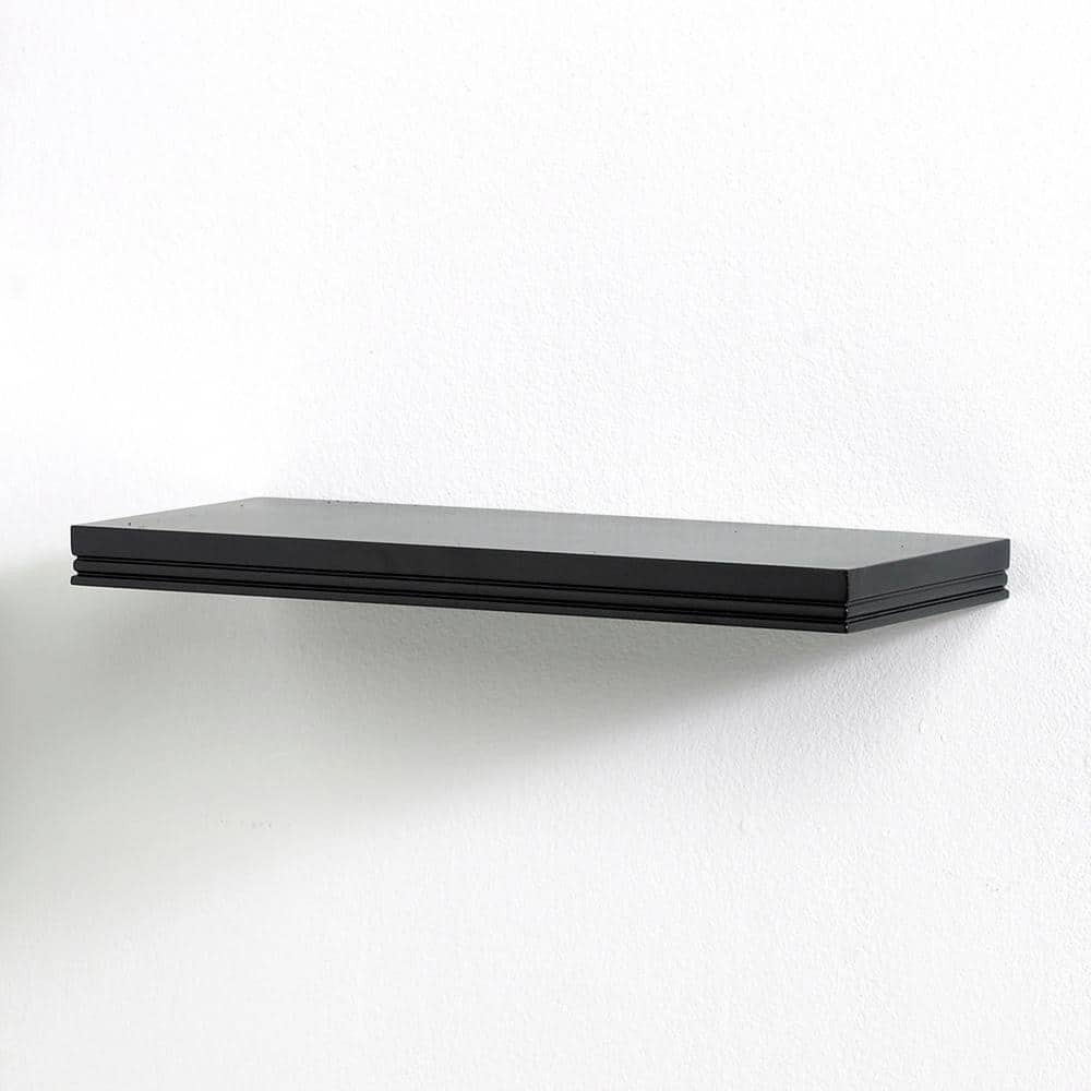 Warwick Black MDF Floating Wall Shelf with Brackets, 36-inch